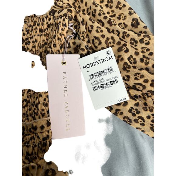 NWT! RACHEL PARCELL Tan Animal Floral Long Sleeve Fit & Fit Dress Sz Large - Picture 3 of 6